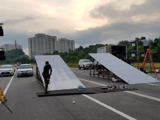Scaffold-based motocross ramps for film shooting at Putrajaya