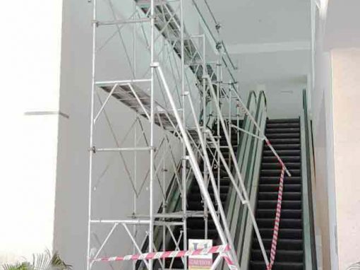 Scaffolding projects on escalator
